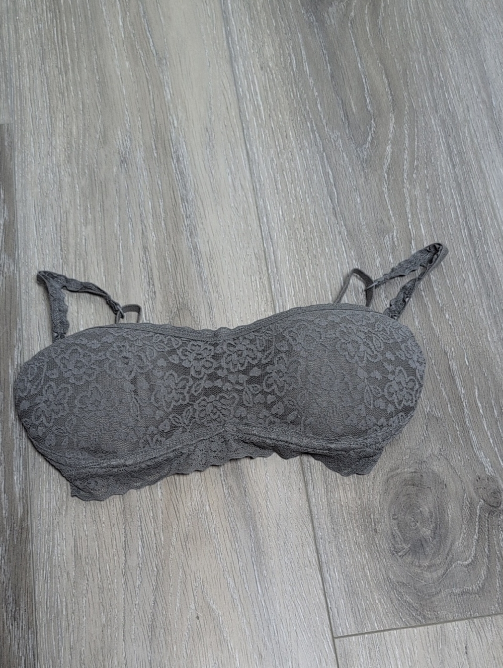 Lace Bandeau Bra with Removable Straps - Gray